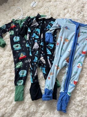 Angel Dear Black and Light Blue Holiday Print Footie Pajamas